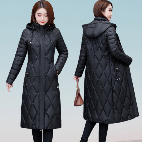 108CM修身双面走线长款棉服女