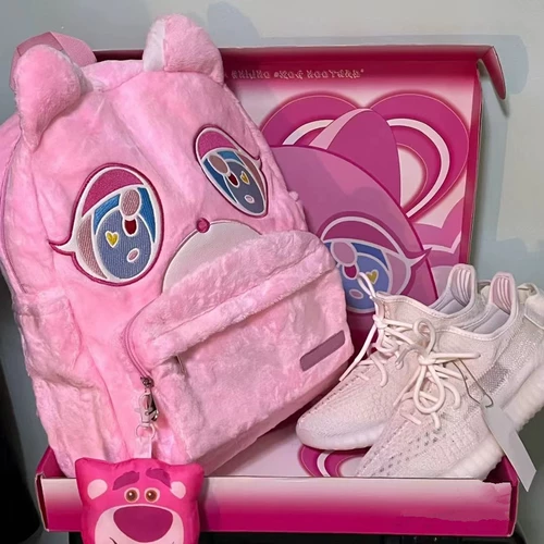 Розовый мультяшный школьный рюкзак для влюбленных, с медвежатами, надевается на плечо