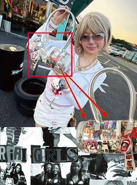 Riri Girls原创满印欧美人像Y2K雷射PU单肩包手提包