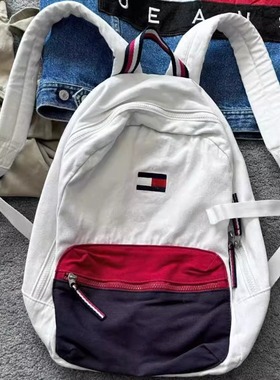 2025新款复古美式双肩包学院风学生书包帆布大容量撞色背包电脑包