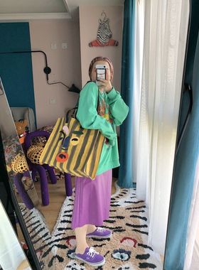 爱去踢踢by九斤小众穿搭帆布斜挎手拎包包旅行单肩托特包大容量女