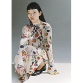 T恤 套头碎花长袖 TLonely1长袖 打底褶皱印花立领长袖