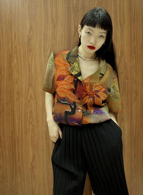 tlonely1 marginal man 老 式 印 花 短 袖 宽 松 衬 衣