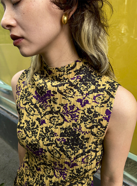 T Lonely1 原创设计压褶印花上衣修身显瘦无袖背心半身裙套装女士