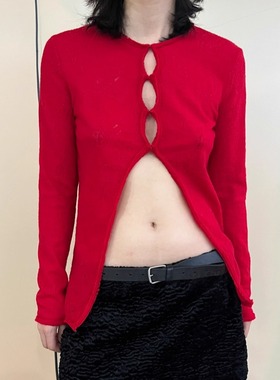 T Lonely1秋冬长袖开衫外套红色开衫衬衣
