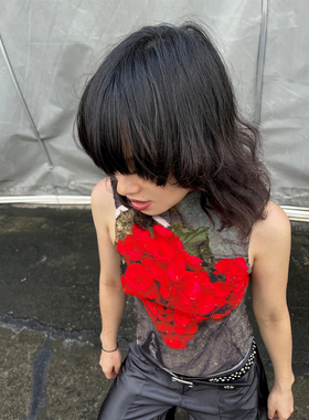 T Lonely1 立体图案印花压皱夏季套头上衣体恤