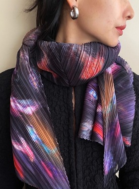 T Lonely褶皱印花图案围巾秋冬围巾保暖