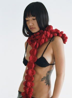 T Lone1 褶皱款围巾全手工绑珠小众设计秋冬保暖长条围脖/现货