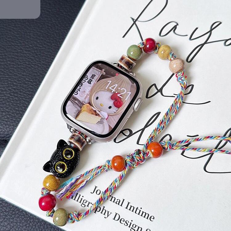 适用小猫串珠适用华为fit watch4表带4pro小狗编绳腕带手表fit3可