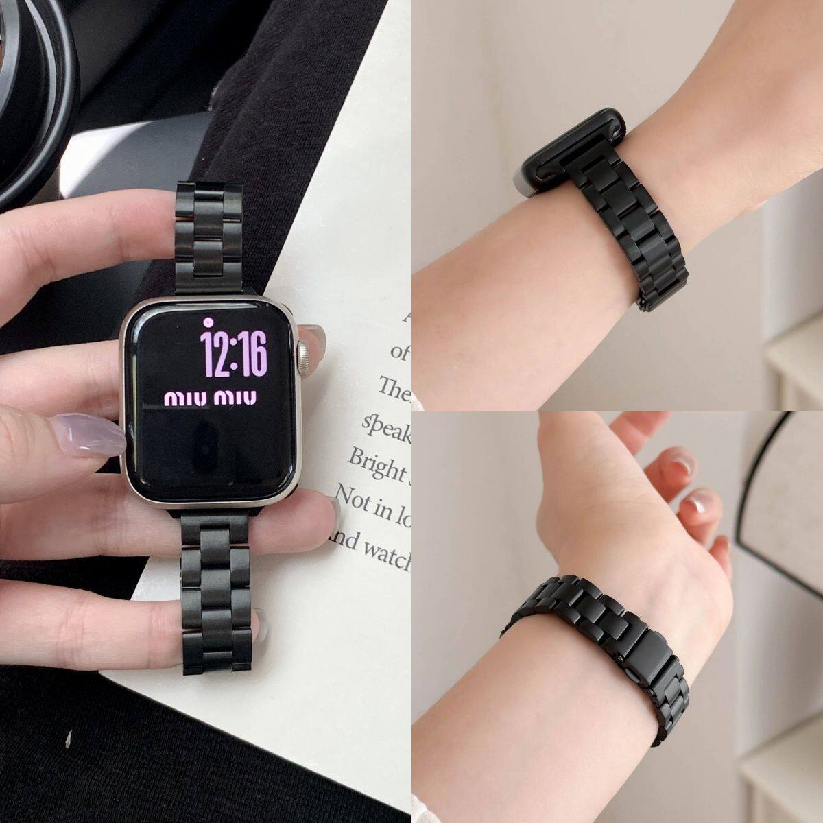 AppleWatchs10表带适用s987苹果手表6543se表带细款三株金属钢带