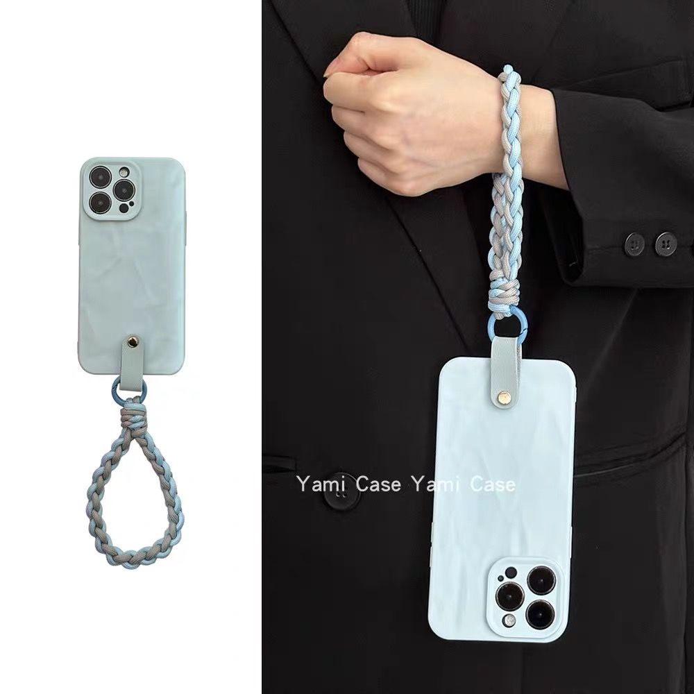 日韩ins褶皱雾霾蓝适用IPhonepromax手机壳苹果挂绳11软12女x