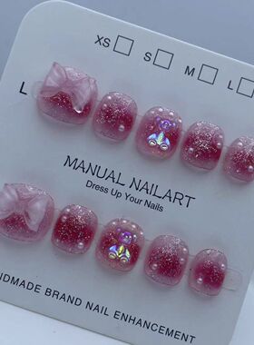 儿童穿戴甲晕染小熊亮晶晶指甲贴美甲过年美甲穿戴甲3到6到12岁