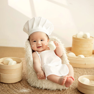 儿童摄影主题小小厨师宝宝百天照周岁艺术拍照厨房服饰包子道具