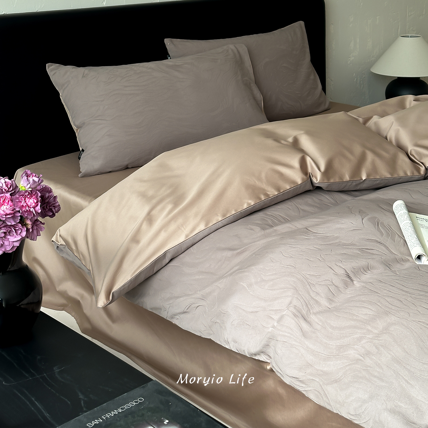 木悠简约轻奢提花100s长绒棉全棉贡缎四件套纯棉被套床单床上用品