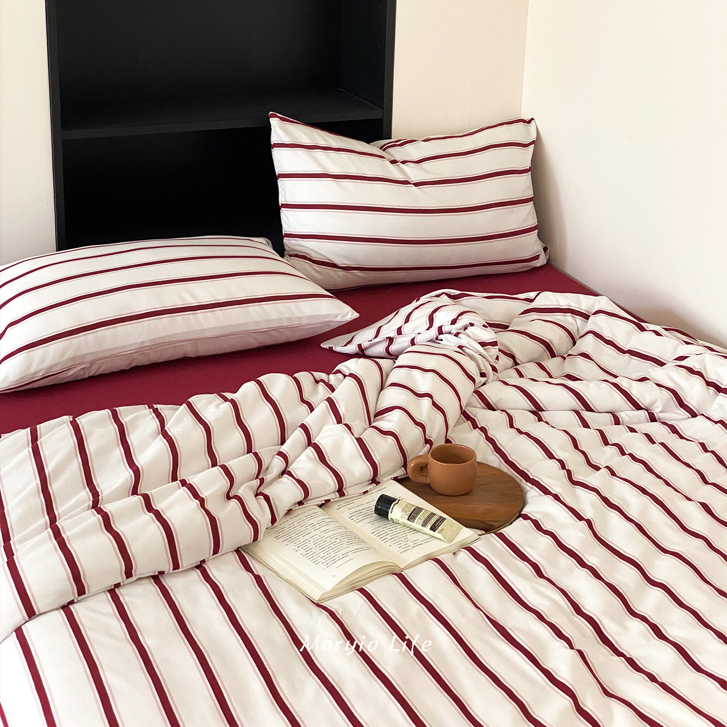 木悠简约复古条纹裸睡超柔全棉针织棉四件套天竺棉纯棉被套床单