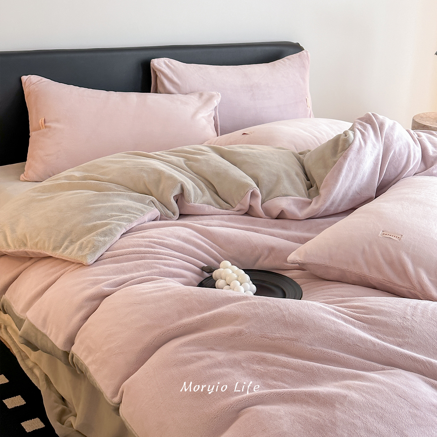 木悠北欧简约纯色保暖牛奶绒四件套冬季加厚珊瑚绒被套床单床笠