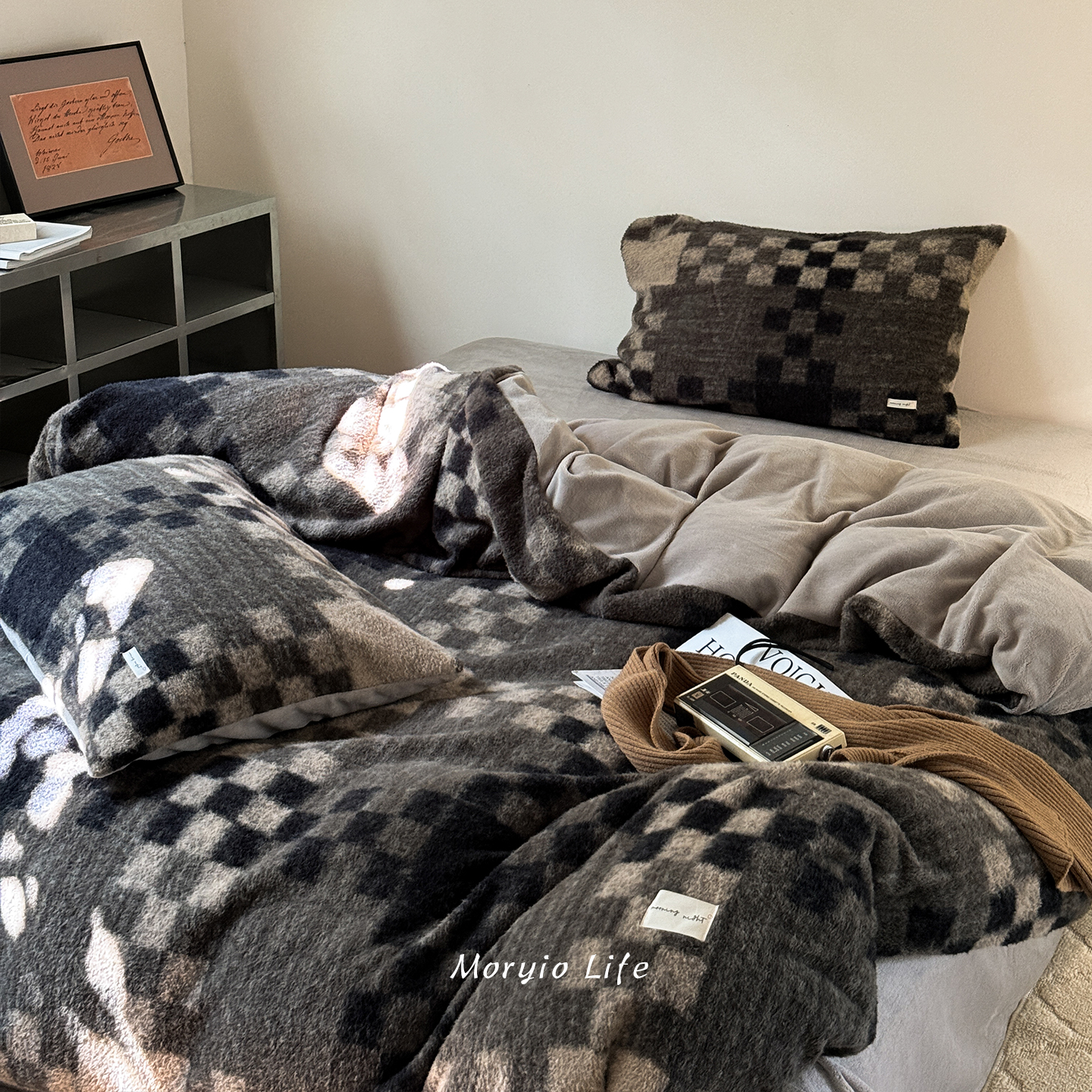 木悠复古格纹仿羊绒加厚牛奶绒四件套冬季保暖被套床单床上用品 - 封面