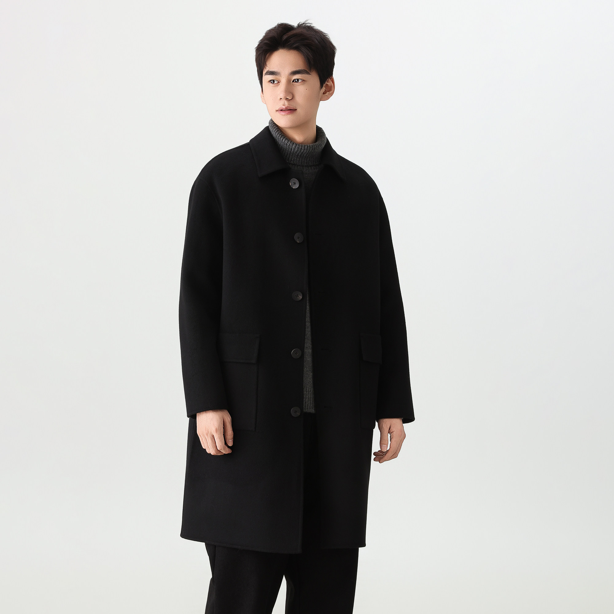 Soobaai 经典款大口袋两色翻领羊绒羊毛简约毛呢大衣