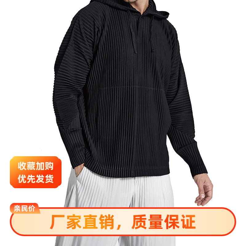 三宅衣库男装褶皱原版面料大码上衣连帽衫宽松休闲套头卫衣JK110