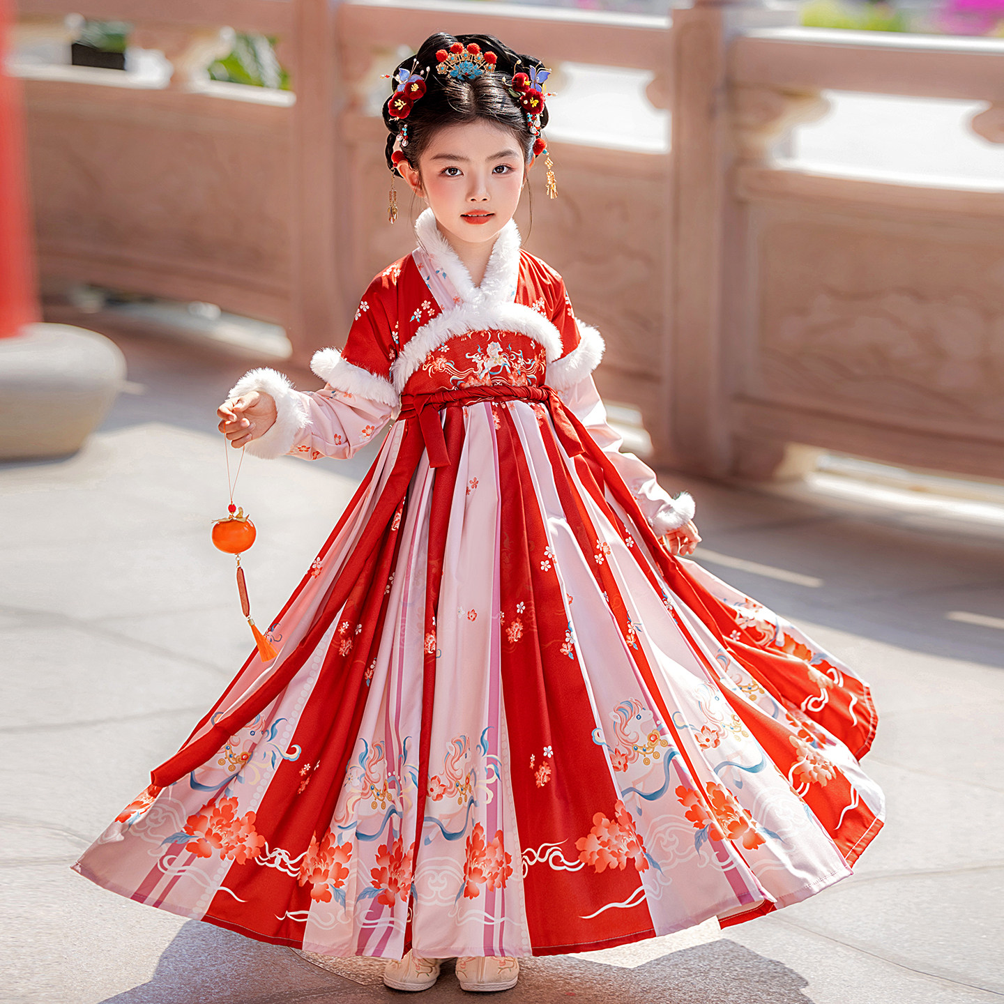 女童汉服冬季拜年服新款唐装加绒国风超仙连衣裙儿童过年斗篷套装,童装/婴儿装/亲子装,汉服,淘宝优惠券,粉丝福利购,淘宝优惠卷