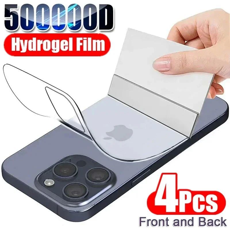 4Pcs Hydrogel Film For iPhone  15 Pro Max Mini Screen Protector For iPhone 15 14 Back Film Not Glass