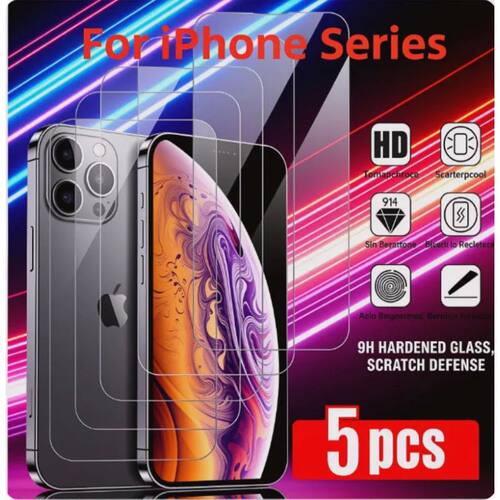 5Pcs Tempered Glass for IPhone 17 16 15 14 13 12 11 Pro Max