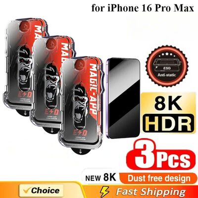 3PACKS Dust Free HD / Privacy Tempered Glass Film for IPhone 16 15 14 13 12 Pro Max 14 Plus