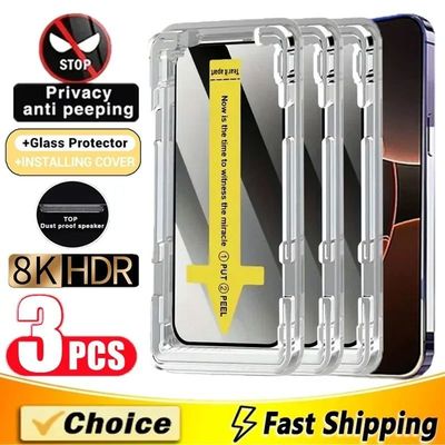 3Pcs High End Easy Installation Privacy Screen Protectors For iPhone 15 Pro 16 Plus Anti-spy Glass