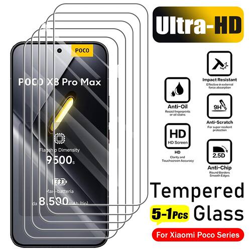 5-1Pcs Tempered Glass For Poco X8 Pro Max PocoX7 Pro X6 X5 X