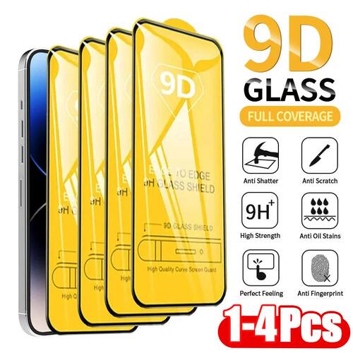 1-4PCS 9D Protective Glass For iPhone 16 15 11 12 13 14 Pro