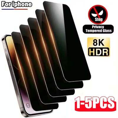 1-5Pcs Full Cover Privacy Screen Protector For iPhone 17 16 15 14 13 12ProMax Plus 8K Anti-spy Glass