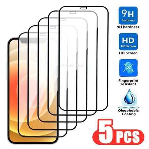 5Pcs 9H Protection Glass For iPhone 14 15 Plus 12 13 Mini 11