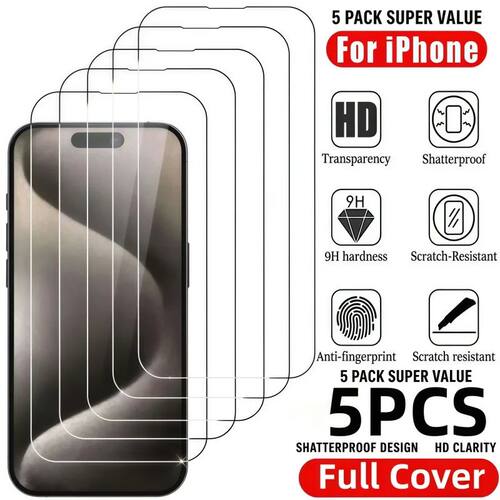 5PCS HD Tempered Glass For iPhone 17 16 15 14 13 12 11 Pro M