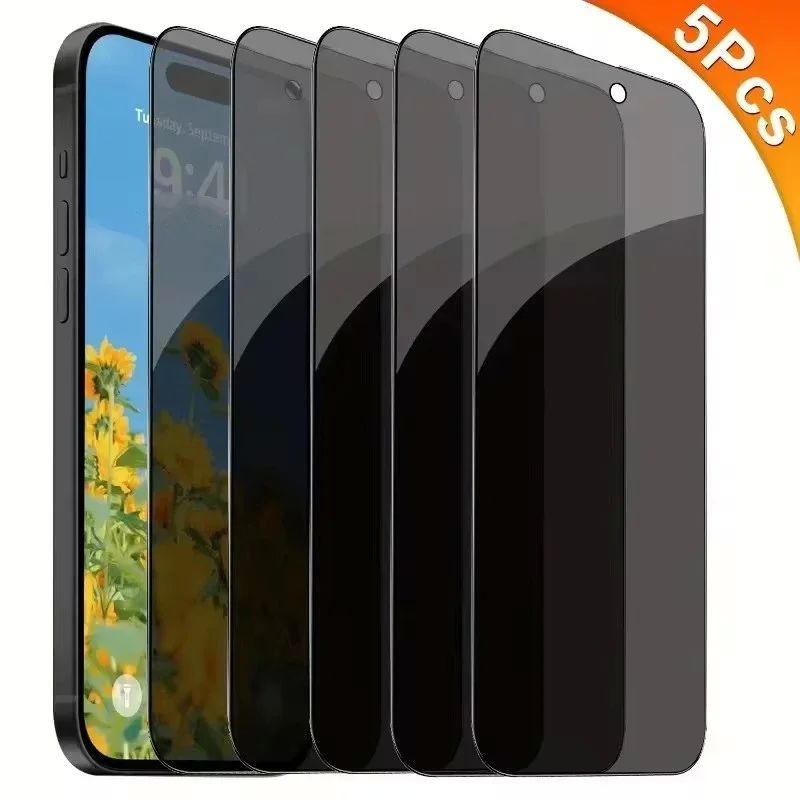 5Pcs Full Cover Privacy Screen Protector For iPhone 15 14 Pro Max Mini 8K Anti-spy Glass For iPhone