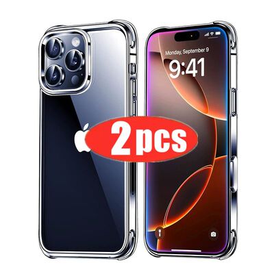 2pcs Ultra-thin Clear shockproof Phone Case for iPhone 17 16 15  13 15 12 11 Pro Max 13 Mini Air