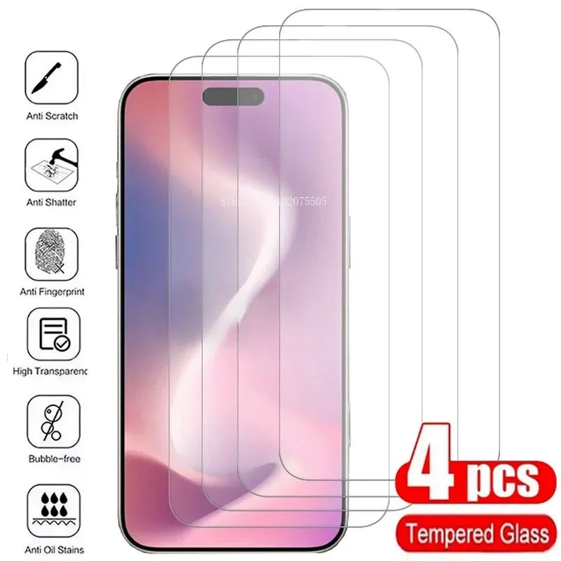 4PCS Tempered Glass For iPhone 16 15 13 12 11 14 Pro Max Scr