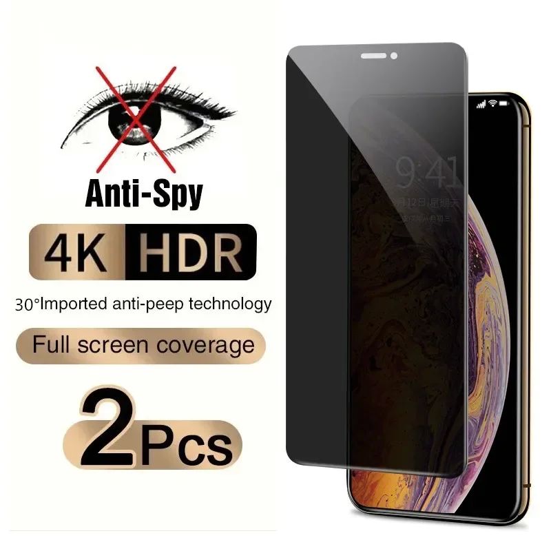 2PCS Privacy Screen Protector For iPhone 15 16 17 14 PRO MAX Anti--Spy Screen Protector Glass Film