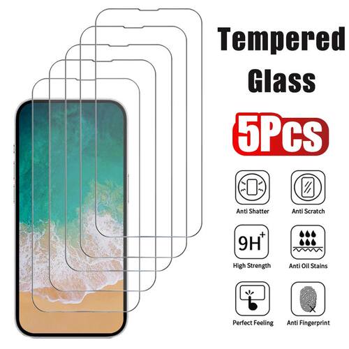 5Pcs Tempered Glass for iPhone 17 16 15 14 13 12 Pro Max Scr