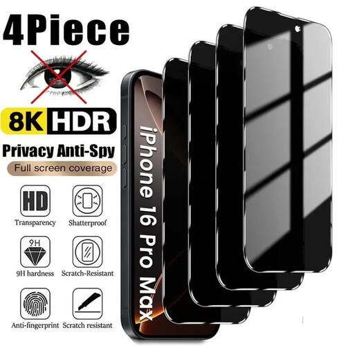 4Pcs Privacy Tempered Glass For iPhone 16 15 14 13 12 11 Pro