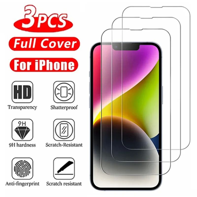 3Pcs Full Cover Tempered Glass For Apple iPhone 13 11 12 14