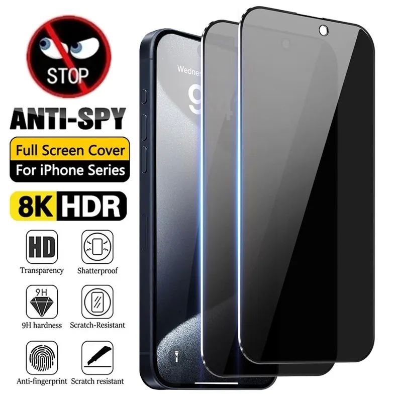 2Pcs Privacy Tempered Glass For iPhone 16 15 14 13 12 11 Pro