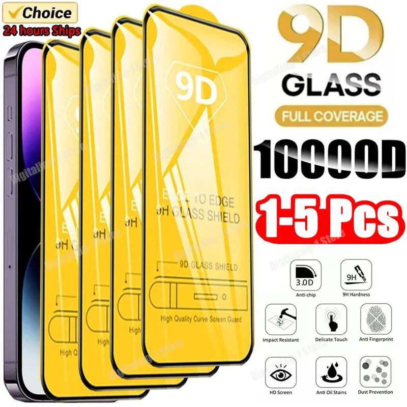 1-5PCS 9D Screen Protector Tempered Glass for IPhone 15 14 1