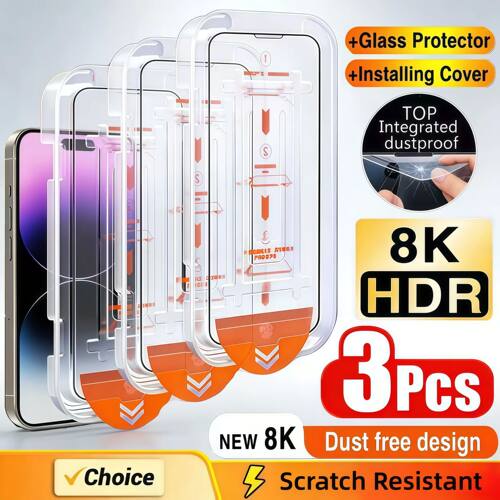 3PCS 9D Screen Protector Tempered Glass for IPhone 17 16 15