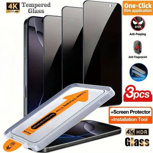 3Pcs Anti Spy Tempered Glass for iPhone 17 16 15 Pro Max 15