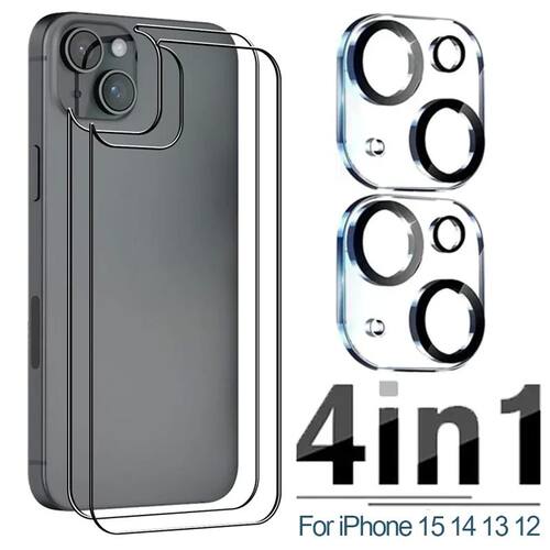 4 in 1 Tempered Glass For iPhone 15 14 13 12 Pro Max 12Mini
