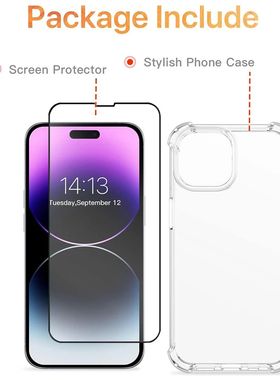 Clear Phone Case For iPhone 14 13 12  Anti-Burst Screen Protector (Transparent Case+Tempered Glass)