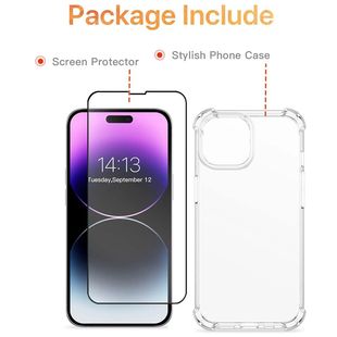 Clear Phone Case For iPhone 14 13 12  Anti-Burst Screen Protector (Transparent Case+Tempered Glass)