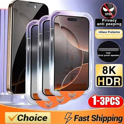 1-3Pcs Dust Free Installation Privacy Screen Protector For iPhone 16 14 13 15Pro Plus Anti-spy Glass