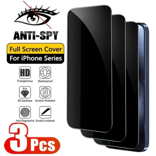3Pcs Privacy Tempered Glass For iPhone 16 15 14 13 12 11 Pro