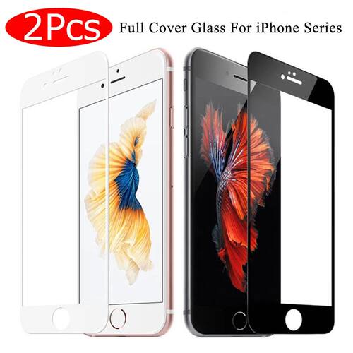 2Pcs Full Cover Tempered Glass on For iPhone 7 8  Plus Screen Protector Protective Film Curved Edge